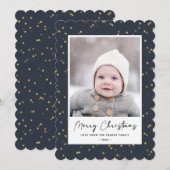 ブルーモダン金ゴールドスター《写真》ぼけ味オーバーレイミニマリスト シーズンカード (正面/裏面)