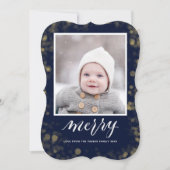 ブルーモダン金ゴールドスノーフレーク《写真》ぼけ味ミニマリスト写真 シーズンカード (正面)