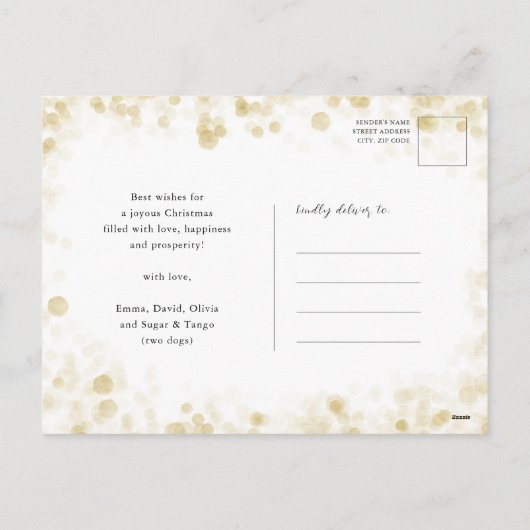 ブルーモダン金ゴールドスノーフレーク《写真》ぼけ味ミニマリスト写真 シーズンポストカード (裏面)