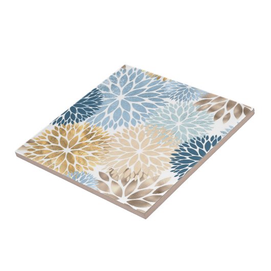 ブルーモダン金ゴールドダリアフローラ タイル (側面)