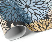 ブルーモダン金ゴールドダリアフローラ ラッピングペーパー (ロールコーナー)
