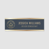 ブルーモダン金ゴールドビジネスロゴ 名札 (正面)