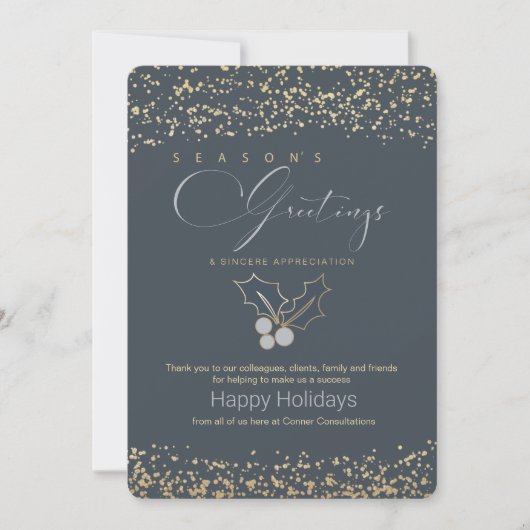 ブルーモダン金ゴールドビジネス季節のごあいさつ 招待状 (正面)