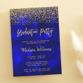 ブルーモダン金ゴールドフェイクグリッター卒業パーティー 招待状