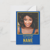 ブルーモダン金ゴールドフォトお祝いのライフ ノートカード (正面)