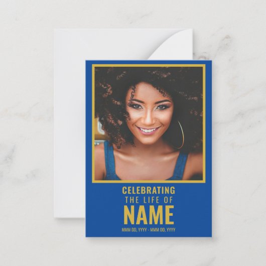 ブルーモダン金ゴールドフォトお祝いのライフ ノートカード (正面)