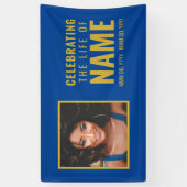 ブルーモダン金ゴールドフォトお祝いのライフ 横断幕 (縦)