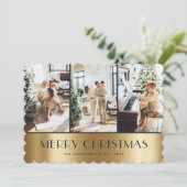 ブルーモダン金ゴールドフォトコラージクリスマスカード シーズンカード (スタンド正面)