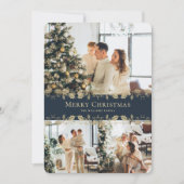 ブルーモダン金ゴールドフォトメリーエレガントクリスマス シーズンカード (正面)