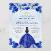 ブルーモダン金ゴールドフローラプリンセスキンセアニラ 招待状 (正面/裏面)