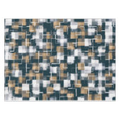 ブルーモダン金ゴールドブラウン白黒プレイド テーブルクロス (正面(横))