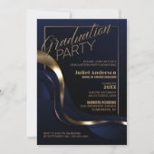 ブルーモダン金ゴールド卒業パーティー 招待状 (正面)