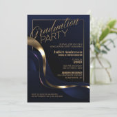 ブルーモダン金ゴールド卒業パーティー 招待状 (スタンド正面)