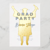 ブルーモダン金ゴールド卒業パーティー 箔招待状 (正面)