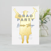 ブルーモダン金ゴールド卒業パーティー 箔招待状 (立ち正面)