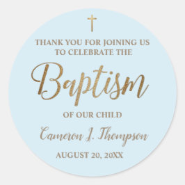 ブルーモダン金ゴールド名男の赤ちゃんバプテスマ ラウンドシール