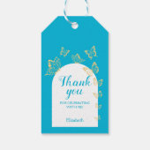 ブルーモダン金ゴールド蝶の素晴らしい誕生日 ギフトタグ (裏面)