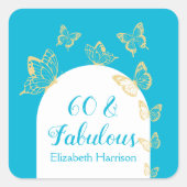ブルーモダン金ゴールド蝶の素晴らしい誕生日 スクエアシール (正面)
