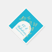 ブルーモダン金ゴールド蝶の素晴らしい誕生日 スタンダードカクテルナプキン (角)