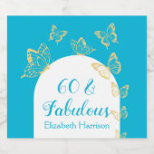 ブルーモダン金ゴールド蝶の素晴らしい誕生日 スパークリングワインラベル (シングルラベル)