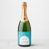 ブルーモダン金ゴールド蝶の素晴らしい誕生日 スパークリングワインラベル (正面)