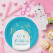 ブルーモダン金ゴールド蝶の素晴らしい誕生日 ペーパープレート (パーティー)