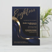 ブルーモダン金ゴールド18th誕生日パーティー 招待状 (スタンド正面)