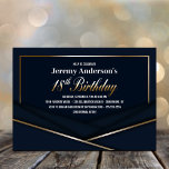 ブルーモダン金ゴールド18th誕生日パーティー 招待状<br><div class="desc">この祝金ゴールド入り18歳のバースデーパーティーの招待で素晴らし、スタイルの準備をしなさい！セミタイまたはフォーマルブラックタイの問題に最適な、この招待は洗練と優雅さを醸し出す。あなたは親密なディナーや壮大なお祝いを開催するかにかかわらず、この招待はあなたのイベントを本当に忘れられない。あなたはもしは、18歳のバースデーパーティーにスタイリッシュゲストを招待状するための洗練された方法を探して、この美しい金ゴールド額縁青い招待を超えないように見える。</div>