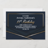 ブルーモダン金ゴールド18th誕生日パーティー 招待状 (正面)