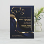 ブルーモダン金ゴールド60th誕生日パーティー 招待状 (スタンド正面)