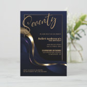 ブルーモダン金ゴールド70th誕生日パーティー 招待状 (スタンド正面)