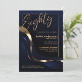 ブルーモダン金ゴールド80th誕生日パーティー 招待状 (スタンド正面)