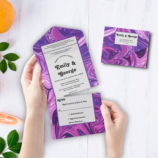 ブルーモダン銀河系抽象芸術アースタイリッシュ結婚ト オールインワン招待状