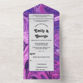 ブルーモダン銀河系抽象芸術アースタイリッシュ結婚ト オールインワン招待状 (内側)