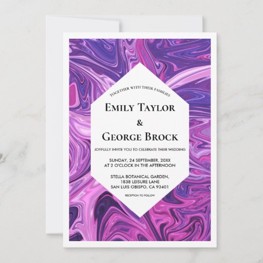 ブルーモダン銀河系抽象芸術アースタイリッシュ結婚ト 招待状 (正面)