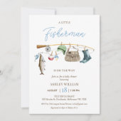 ブルーモダン魚釣りロッドボーイズ魚釣りベビーシャワー 招待状 (正面)