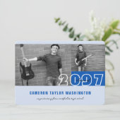 ブルーモダン2フォトブロックシンプル卒業パーティー 招待状 (スタンド正面)