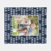 ブルーモダン2023グラッドフォトタイポグラフィ フリースブランケット (正面(横))