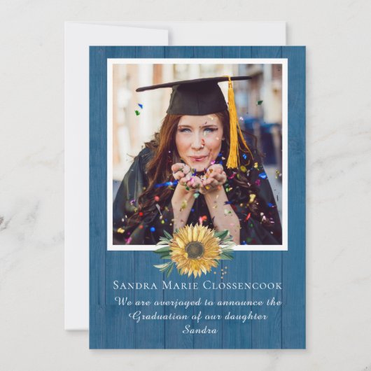 ブルーモダン4フォトコラージュひまわり卒業 案内状 (裏面)