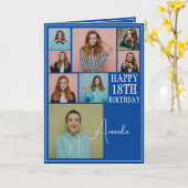 ブルーモダン8フォトコラージュ18誕生日 カード (黄色い花)
