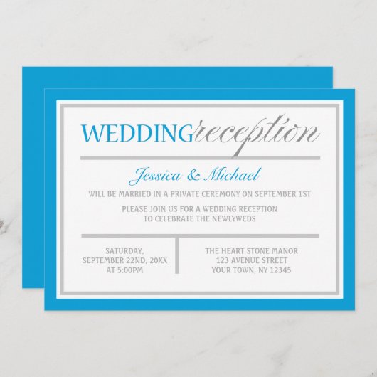 ブルーモダン&グレーウェディングレセプション招待状 招待状 (正面/裏面)