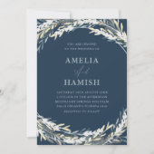 ブルーモダン&シルバーボタニッ結婚クス 招待状 (正面)