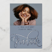 ブルーモダン&シルバー写真部卒業生 箔招待状 (正面)