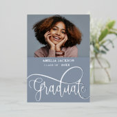 ブルーモダン&シルバー写真部卒業生 箔招待状 (立ち正面)