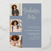 ブルーモダン&シルバー写真部卒業生 箔招待状 (裏面)