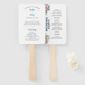 ブルーモダン&ピンクフローラ結婚式 プログラム ハンドファン (正面&裏面)