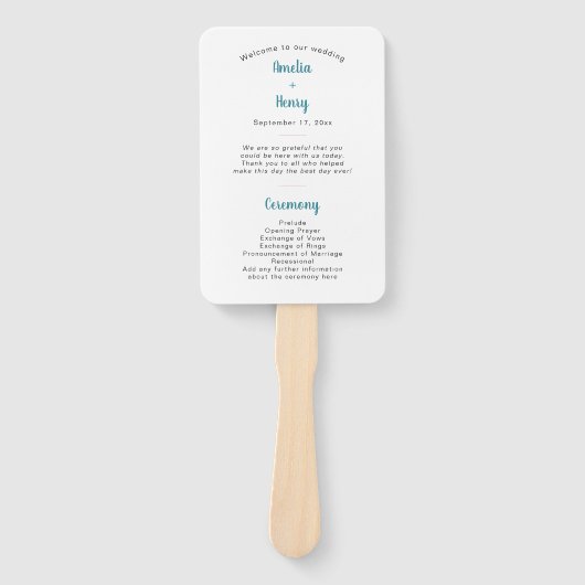 ブルーモダン&ピンクフローラ結婚式 プログラム ハンドファン (正面)