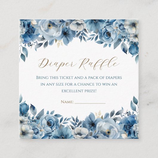 ブルーモダン フラワール ウォーターカラー ベビーシャワー エンクロージャーカード (正面)