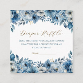 ブルーモダン フラワール ウォーターカラー ベビーシャワー エンクロージャーカード