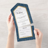 ブルーモダン&ホワイトスター金ゴールドNoディナー オールインワン招待状 (貼ってはがせる)